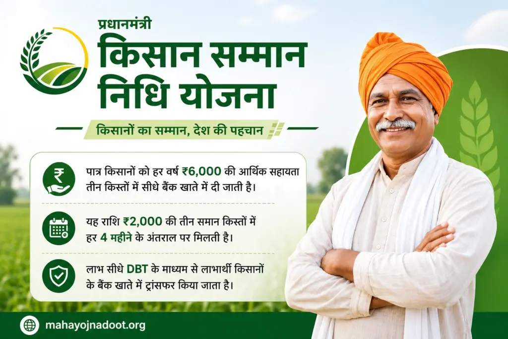 PM किसान सम्मान निधि योजना पोस्टर – किसानों को ₹6,000 वार्षिक आर्थिक सहायता