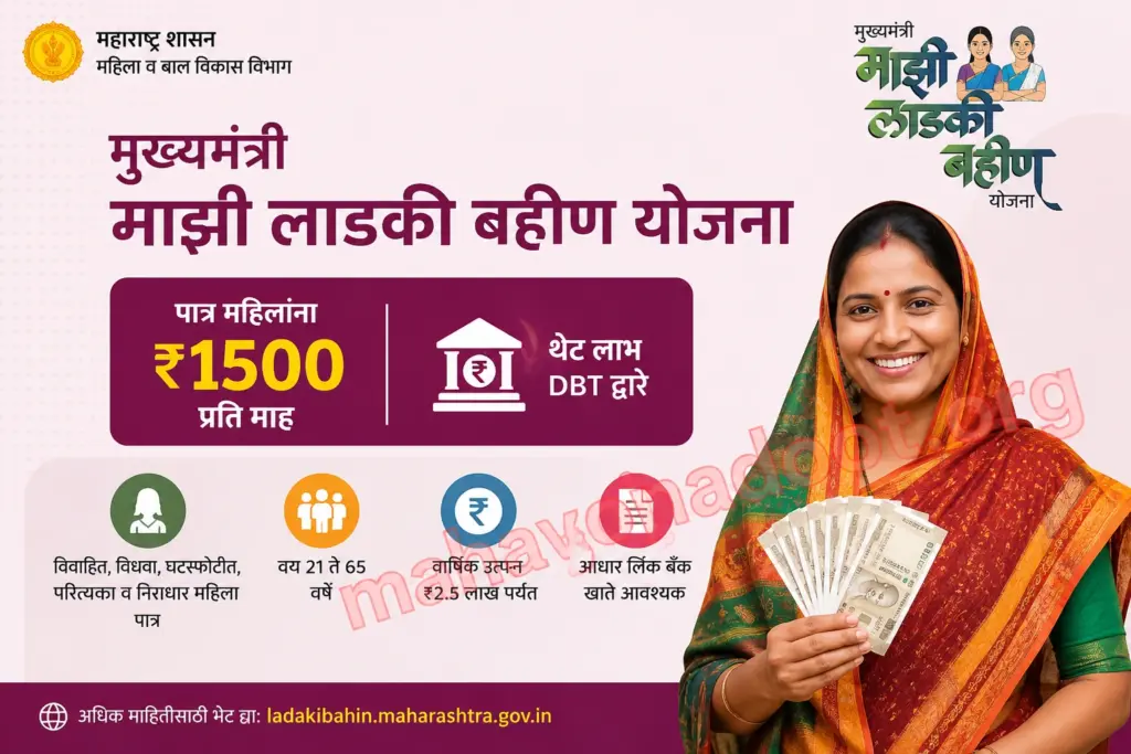 मुख्यमंत्री माझी लाडकी बहीण योजना 2026 में महिलाओं को ₹1500 प्रति माह आर्थिक सहायता